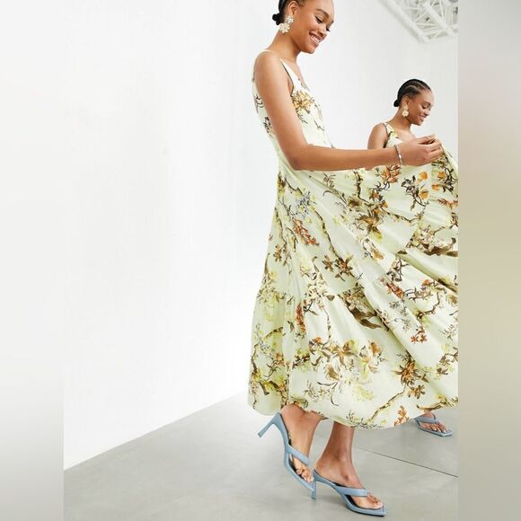 NWOT ASOS Edition Sleeveless Tiered Midi Dress in Woodland Print - Picture 4 of 6